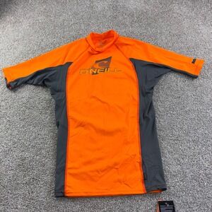 NWT ONeill Kids Orange Gray Short Sleeve Rash Guard Swim Shirt Top XL Activewear